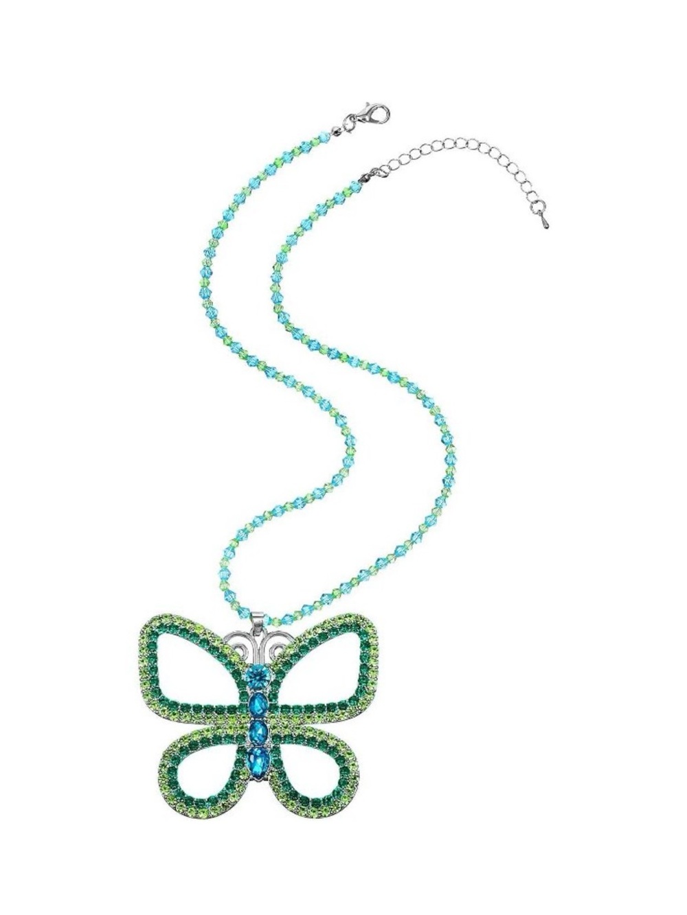 Jenna Rink Inspired Butterfly Necklace Blue Green Rhinestone Y2K EUC